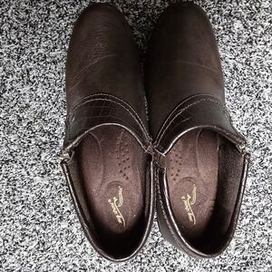 Women’s Brown Slip-On Ankle Booties with Croc-Trim Detail